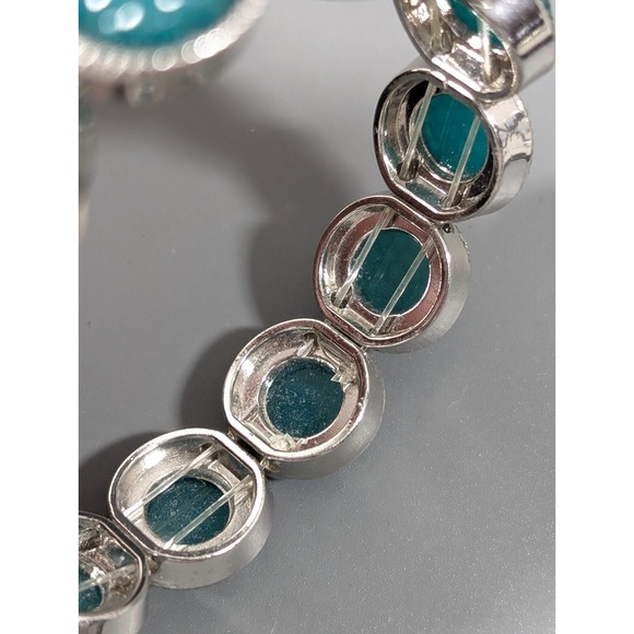 Beachy Coastal Blue Faux Drusy Acrylic Tennis Stretch Bracelet Silver Tone 6.5" - Picture 6 of 10